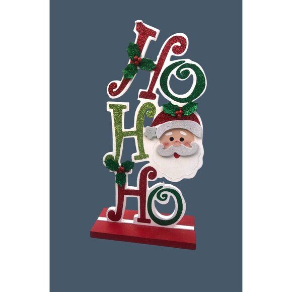 HO HO HO" WOODEN CHRISTMAS TABLETOP CENTERPIECE DECORE 13" X 7"